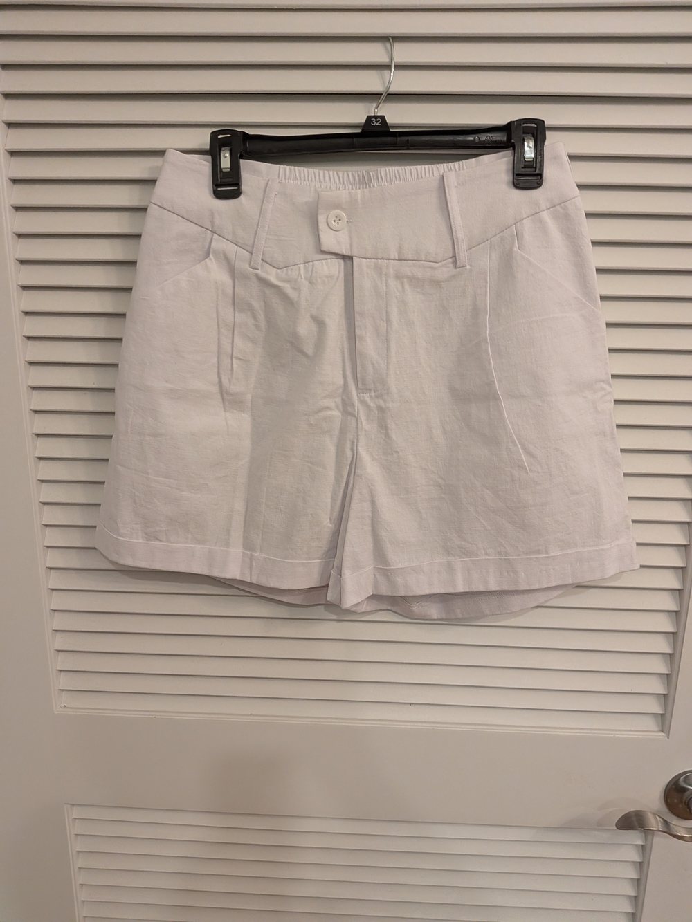 Belle Poque Women's High-Waist White Linen Blend Shorts Size L New